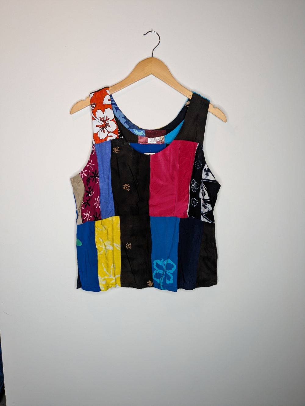 Patchwork Multicolor Sleeveless Tank Top - Casual Boho Style Large